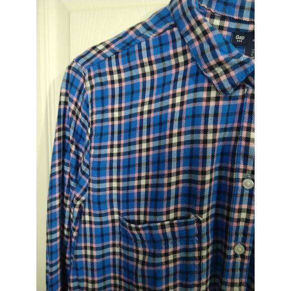Gap Woman M Shirt Plaid Boyfriend Fit Blue Casual Collared Button Flannel - Picture 3 of 8